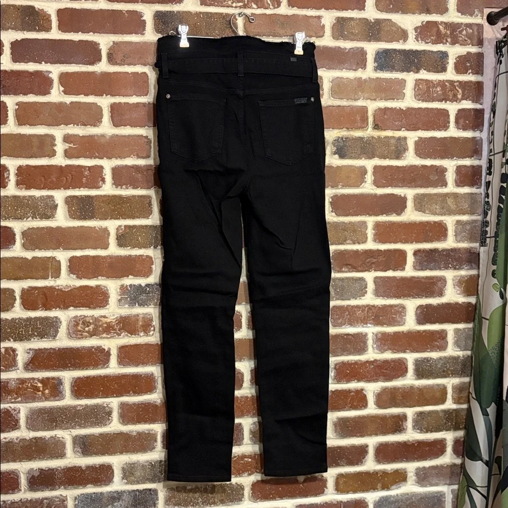 7 For All Mankind Black Denim Jeans with raw hem top and belt size 28